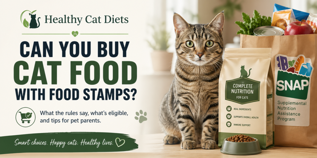 Can You Buy Cat Food With Food Stamps? Complete Guide Many pet owners rely on assistance programs to support their households, and a common question is: can you buy cat food with food stamps? If you’re struggling to balance your grocery budget while caring for your feline friend, you’re not alone. This guide from Healthy Cat Diets explains what SNAP covers, why pet food is excluded, and how you can still feed your cat affordably. What Are Food Stamps (SNAP)? The Supplemental Nutrition Assistance Program (SNAP), often called food stamps, helps low-income families buy groceries. Benefits are provided through an EBT card that can be used at approved retailers to purchase eligible food items. SNAP is designed specifically to support human nutrition, which is why many pet owners are surprised by the rules about pet food. Can You Buy Cat Food With Food Stamps? The short answer: No, you cannot buy cat food with food stamps. According to USDA SNAP guidelines, EBT benefits can only be used for food meant for human consumption. This means pet food, including cat food, dog food, bird seed, and other animal feed, is not eligible. SNAP covers foods like: Fruits and vegetables Meat, poultry, and fish Dairy products Bread and cereals Snack foods and non-alcoholic drinks SNAP does NOT cover: Pet food Vitamins or supplements Household supplies Hot or prepared meals While this rule can feel frustrating, there are still ways to get help feeding your cat. Why Doesn’t SNAP Cover Pet Food? SNAP was created to prevent hunger and improve human nutrition. Because of limited funding and the program’s core mission, pet food is considered a non-essential item under federal guidelines. However, pets are family members for many households, and assistance options do exist outside of SNAP. How to Afford Cat Food on a Tight Budget At Healthy Cat Diets, we believe every cat deserves proper nutrition. Here are practical solutions if you can’t use food stamps for cat food. 1. Look for Pet Food Banks Many communities now offer pet food pantries. These organizations provide free or low-cost pet food to families in need. Check: Local animal shelters Humane societies Community food banks Rescue organizations Some human food banks even stock pet food. 2. Ask Your Local Animal Shelter Animal shelters often receive donated pet food and may offer emergency supplies. Don’t hesitate to ask—they want to help keep pets in loving homes. 3. Use Coupons and Rewards Programs Pet stores frequently offer: Loyalty programs Digital coupons Subscription discounts Clearance deals Buying in bulk can significantly lower your monthly cost. 4. Choose Budget-Friendly Nutritious Options Affordable doesn’t have to mean unhealthy. Look for cat food that includes: Real meat as the first ingredient Essential vitamins and minerals AAFCO nutritional approval Healthy Cat Diets recommends comparing ingredient labels instead of choosing based on price alone. 5. Reach Out to Pet Assistance Programs Several national organizations help pet owners in financial hardship: RedRover Relief The Pet Fund Humane Society assistance programs These groups may provide food, financial aid, or veterinary support. Tips to Stretch Your Cat Food Budget If you’re managing limited resources, small changes can make a big difference. Store food properly to prevent waste Follow correct feeding portions Avoid overfeeding treats Mix wet and dry food strategically Even minor adjustments can help your supply last longer. Final Thoughts So, can you buy cat food with food stamps? Unfortunately, SNAP benefits cannot be used for pet food. But with community resources, discounts, and smart budgeting, you can still provide your cat with nutritious meals. can you buy cat food with food stamps